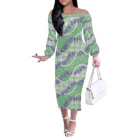 Pastel Green Hawaii Palaka Honohono Pikake Family Matching Off The Shoulder Long Sleeve Dress and Hawaiian Shirt Hawaiian Orchid Lei Polynesian Pattern - Polynesian Pride