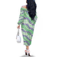 Pastel Green Hawaii Palaka Honohono Pikake Family Matching Off The Shoulder Long Sleeve Dress and Hawaiian Shirt Hawaiian Orchid Lei Polynesian Pattern - Polynesian Pride