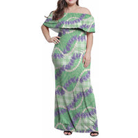Pastel Green Hawaii Palaka Honohono Pikake Family Matching Off Shoulder Maxi Dress and Hawaiian Shirt Hawaiian Orchid Lei Polynesian Pattern LT14 Pastel Green - Polynesian Pride