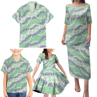 Pastel Green Hawaii Palaka Honohono Pikake Family Matching Puletasi and Hawaiian Shirt Hawaiian Orchid Lei Polynesian Pattern LT14 - Polynesian Pride
