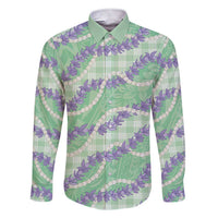 Pastel Green Hawaii Palaka Honohono Pikake Family Matching Short Sleeve Bodycon Dress and Hawaiian Shirt Hawaiian Orchid Lei Polynesian Pattern - Polynesian Pride