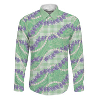 Pastel Green Hawaii Palaka Honohono Pikake Family Matching Short Sleeve Bodycon Dress and Hawaiian Shirt Hawaiian Orchid Lei Polynesian Pattern LT14 Dad's Shirt - Long Sleeve Pastel Green - Polynesian Pride