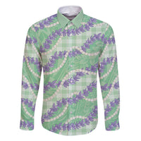 Pastel Green Hawaii Palaka Honohono Pikake Family Matching Summer Maxi Dress and Hawaiian Shirt Hawaiian Orchid Lei Polynesian Pattern LT14 Dad's Shirt - Long Sleeve Pastel Green - Polynesian Pride