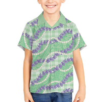 Pastel Green Hawaii Palaka Honohono Pikake Kid Hawaiian Shirt Hawaiian Orchid Lei Polynesian Pattern LT14 Kid Pastel Green - Polynesian Pride