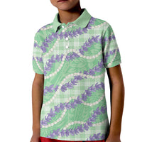 Pastel Green Hawaii Palaka Honohono Pikake Kid Polo Shirt Hawaiian Orchid Lei Polynesian Pattern LT14 Kid Pastel Green - Polynesian Pride