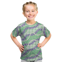 Pastel Green Hawaii Palaka Honohono Pikake Kid T Shirt Hawaiian Orchid Lei Polynesian Pattern LT14 Pastel Green - Polynesian Pride