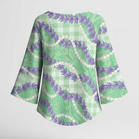 Pastel Green Hawaii Palaka Honohono Pikake Kimono Sleeve Blouse Hawaiian Orchid Lei Polynesian Pattern - Polynesian Pride