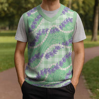 Pastel Green Hawaii Palaka Honohono Pikake Christmas Knitted V-Neck Vest Hawaiian Orchid Lei Polynesian Pattern - Polynesian Pride