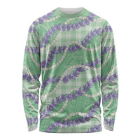 Pastel Green Hawaii Palaka Honohono Pikake Long Sleeve Shirt Hawaiian Orchid Lei Polynesian Pattern - Polynesian Pride