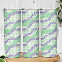 Pastel Green Hawaii Palaka Honohono Pikake Skinny Tumbler Hawaiian Orchid Lei Polynesian Pattern - Polynesian Pride