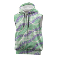 Pastel Green Hawaii Palaka Honohono Pikake Sleeveless Zip Hoodie Hawaiian Orchid Lei Polynesian Pattern LT14 Pastel Green - Polynesian Pride
