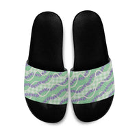Pastel Green Hawaii Palaka Honohono Pikake Slide Sandals Hawaiian Orchid Lei Polynesian Pattern - Polynesian Pride