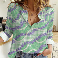 Pastel Green Hawaii Palaka Honohono Pikake Women Casual Shirt Hawaiian Orchid Lei Polynesian Pattern - Polynesian Pride