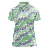 Pastel Green Hawaii Palaka Honohono Pikake Women Polo Shirt Hawaiian Orchid Lei Polynesian Pattern LT14 Female Pastel Green - Polynesian Pride