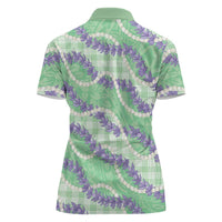 Pastel Green Hawaii Palaka Honohono Pikake Women Polo Shirt Hawaiian Orchid Lei Polynesian Pattern LT14 - Polynesian Pride