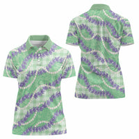 Pastel Green Hawaii Palaka Honohono Pikake Women Polo Shirt Hawaiian Orchid Lei Polynesian Pattern - Polynesian Pride