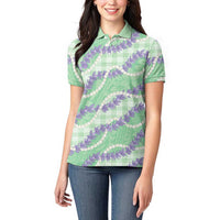 Pastel Green Hawaii Palaka Honohono Pikake Women Polo Shirt Hawaiian Orchid Lei Polynesian Pattern LT14 - Polynesian Pride