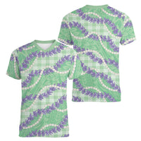 Pastel Green Hawaii Palaka Honohono Pikake Women V-Neck T-Shirt Hawaiian Orchid Lei Polynesian Pattern - Polynesian Pride