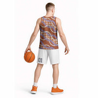 Orange Hawaii Palaka Honohono Pikake Basketball Jersey Hawaiian Orchid Lei Polynesian Pattern - Polynesian Pride