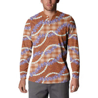 Orange Hawaii Palaka Honohono Pikake Button Sweatshirt Hawaiian Orchid Lei Polynesian Pattern - Polynesian Pride