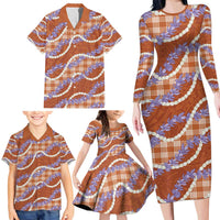 Orange Hawaii Palaka Honohono Pikake Family Matching Long Sleeve Bodycon Dress and Hawaiian Shirt Hawaiian Orchid Lei Polynesian Pattern LT14 - Polynesian Pride