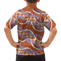 Orange Hawaii Palaka Honohono Pikake Family Matching Off The Shoulder Long Sleeve Dress and Hawaiian Shirt Hawaiian Orchid Lei Polynesian Pattern LT14 - Polynesian Pride