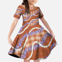 Orange Hawaii Palaka Honohono Pikake Family Matching Off The Shoulder Long Sleeve Dress and Hawaiian Shirt Hawaiian Orchid Lei Polynesian Pattern LT14 Daughter's Dress Orange - Polynesian Pride