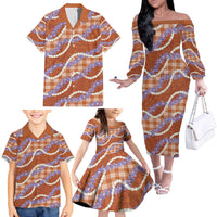 Orange Hawaii Palaka Honohono Pikake Family Matching Off The Shoulder Long Sleeve Dress and Hawaiian Shirt Hawaiian Orchid Lei Polynesian Pattern LT14 - Polynesian Pride