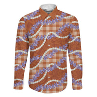 Orange Hawaii Palaka Honohono Pikake Family Matching Off Shoulder Maxi Dress and Hawaiian Shirt Hawaiian Orchid Lei Polynesian Pattern LT14 Dad's Shirt - Long Sleeve Orange - Polynesian Pride
