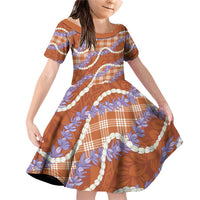 Orange Hawaii Palaka Honohono Pikake Family Matching Off Shoulder Short Dress and Hawaiian Shirt Hawaiian Orchid Lei Polynesian Pattern LT14 Daughter's Dress Orange - Polynesian Pride