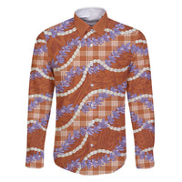 Orange Hawaii Palaka Honohono Pikake Family Matching Off Shoulder Short Dress and Hawaiian Shirt Hawaiian Orchid Lei Polynesian Pattern - Polynesian Pride