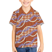 Orange Hawaii Palaka Honohono Pikake Family Matching Off Shoulder Short Dress and Hawaiian Shirt Hawaiian Orchid Lei Polynesian Pattern - Polynesian Pride