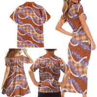 Orange Hawaii Palaka Honohono Pikake Family Matching Short Sleeve Bodycon Dress and Hawaiian Shirt Hawaiian Orchid Lei Polynesian Pattern LT14 - Polynesian Pride