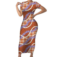 Orange Hawaii Palaka Honohono Pikake Family Matching Short Sleeve Bodycon Dress and Hawaiian Shirt Hawaiian Orchid Lei Polynesian Pattern LT14 Orange - Polynesian Pride