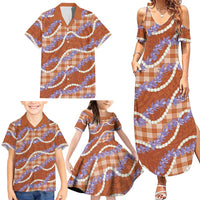 Orange Hawaii Palaka Honohono Pikake Family Matching Summer Maxi Dress and Hawaiian Shirt Hawaiian Orchid Lei Polynesian Pattern LT14 - Polynesian Pride