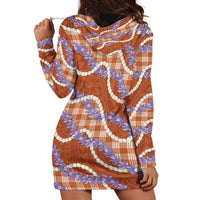 Orange Hawaii Palaka Honohono Pikake Hoodie Dress Hawaiian Orchid Lei Polynesian Pattern - Polynesian Pride