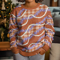 Orange Hawaii Palaka Honohono Pikake Kid Ugly Christmas Sweater Hawaiian Orchid Lei Polynesian Pattern - Polynesian Pride