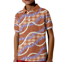 Orange Hawaii Palaka Honohono Pikake Kid Polo Shirt Hawaiian Orchid Lei Polynesian Pattern LT14 Kid Orange - Polynesian Pride
