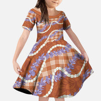 Orange Hawaii Palaka Honohono Pikake Kid Short Sleeve Dress Hawaiian Orchid Lei Polynesian Pattern LT14 KID Orange - Polynesian Pride