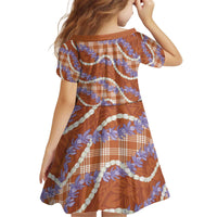 Orange Hawaii Palaka Honohono Pikake Kid Short Sleeve Dress Hawaiian Orchid Lei Polynesian Pattern LT14 - Polynesian Pride