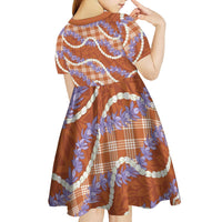 Orange Hawaii Palaka Honohono Pikake Kid Short Sleeve Dress Hawaiian Orchid Lei Polynesian Pattern LT14 - Polynesian Pride