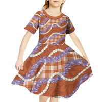 Orange Hawaii Palaka Honohono Pikake Kid Short Sleeve Dress Hawaiian Orchid Lei Polynesian Pattern LT14 - Polynesian Pride