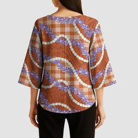 Orange Hawaii Palaka Honohono Pikake Kimono Sleeve Blouse Hawaiian Orchid Lei Polynesian Pattern - Polynesian Pride