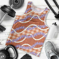 Orange Hawaii Palaka Honohono Pikake Men Tank Top Hawaiian Orchid Lei Polynesian Pattern - Polynesian Pride