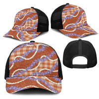 Orange Hawaii Palaka Honohono Pikake Mesh Trucker Cap Hawaiian Orchid Lei Polynesian Pattern - Polynesian Pride