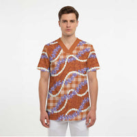Orange Hawaii Palaka Honohono Pikake Scrub Top Hawaiian Orchid Lei Polynesian Pattern - Polynesian Pride