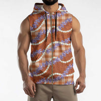Orange Hawaii Palaka Honohono Pikake Sleeveless Zip Hoodie Hawaiian Orchid Lei Polynesian Pattern - Polynesian Pride