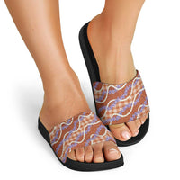 Orange Hawaii Palaka Honohono Pikake Slide Sandals Hawaiian Orchid Lei Polynesian Pattern - Polynesian Pride
