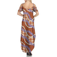 Orange Hawaii Palaka Honohono Pikake Summer Maxi Dress Hawaiian Orchid Lei Polynesian Pattern - Polynesian Pride