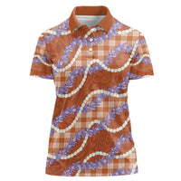 Orange Hawaii Palaka Honohono Pikake Women Polo Shirt Hawaiian Orchid Lei Polynesian Pattern LT14 Female Orange - Polynesian Pride
